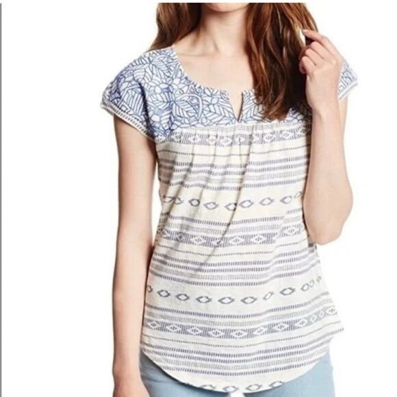 Lucky Brand Tops - Lucky Brand Santorini Embroidered Boho Printed Blouse